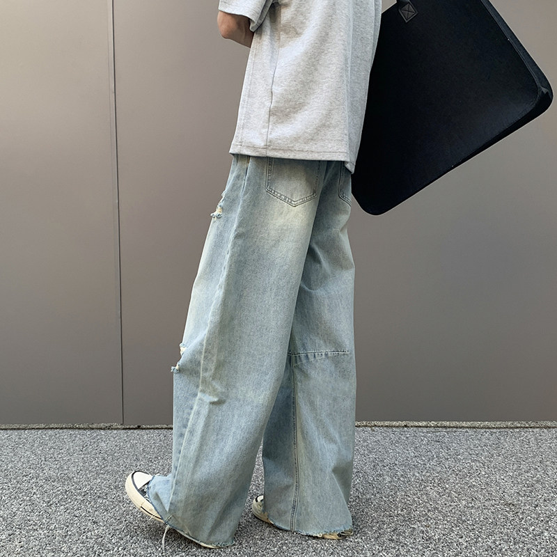 2025夏季美式高街vibe风破洞牛仔裤男直筒宽松长裤G99571-P65,男装牛仔裤,星座814-1（原电商B253-1）
