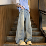 2025春夏美式高街水洗破洞弯刀牛仔裤男女宽松直筒长裤G9571-P65，男装牛仔裤，星座814-1（原电商B253-1）