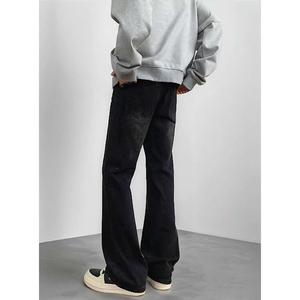 美式水洗做舊微喇牛仔褲男寬松復(fù)古cleanfit直筒長褲G3932-P55圖片