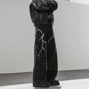 美式复古小众设计感刺绣闪电宽松牛仔裤男直筒拖地长裤G5821-P58图片