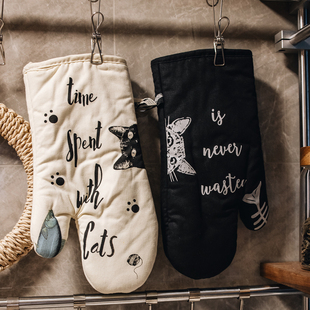 半宅加厚烤箱手套可爱猫咪蛋糕甜品烘焙工具厨房防烫微波炉长手套