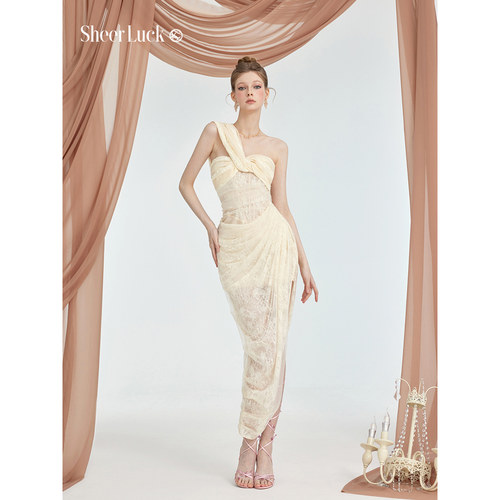 【克拉拉同款】Sheer Luck Lillian蕾丝网纱拼接纽结设计感连衣裙