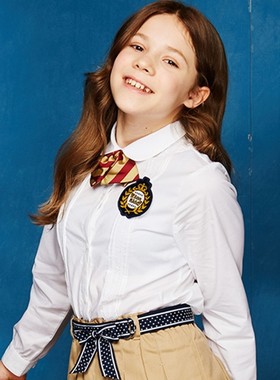 伊顿纪德女童校服白色衬衫学生圆领蕾丝边长袖短袖衬衣09c201