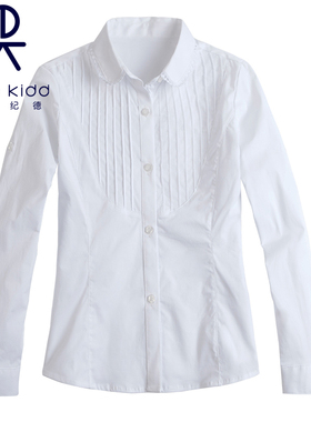 伊顿纪德女童白色衬衫中小学生花边翻领长袖衬衣春秋款09C202