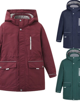 伊顿纪德男女童棉袄外套学生中长款制式加厚连帽棉服校服冬17F021