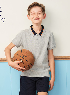伊顿纪德男童女童灰色短袖T恤中小学生运动polo衫校服夏季17t043