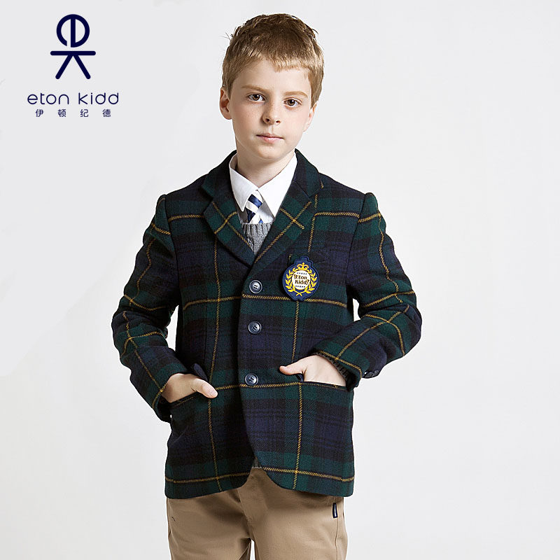 伊顿纪德小西装男童羊毛呢格子中小学生外套校服春秋款15Z106