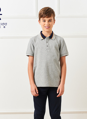 伊顿纪德校服浅灰色polo衫男女童中小学生翻领运动短袖T恤17t043