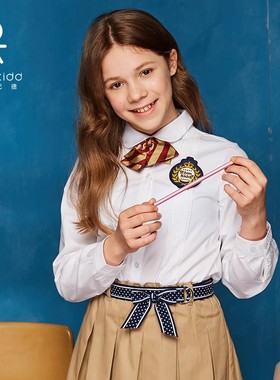 伊顿纪德女童学院衬衫女生圆领白色长袖衬衫校服春秋09c201款