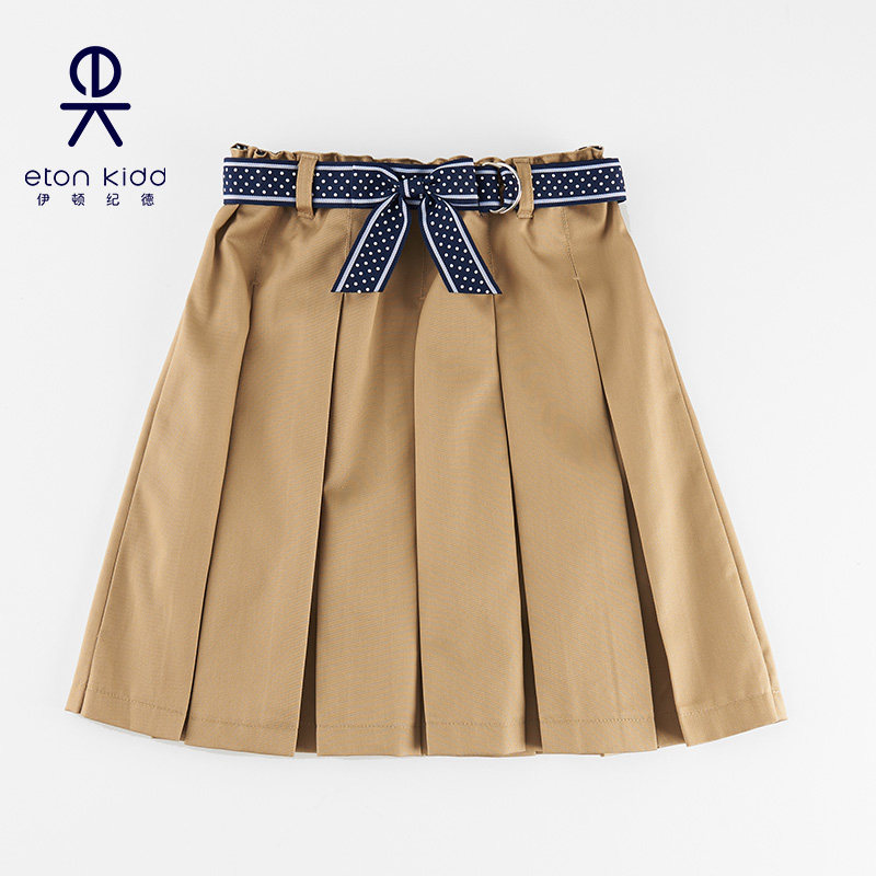 伊顿纪德校服女童蝴蝶结裙子中小学生卡其色百褶裙半身短裙10Q253