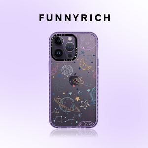 FUNNYRICH斑斓星球适用苹果14Pro Max手机壳磁吸紫色iPhone15原创新款女透明保护套13plus超薄防摔高级感简约