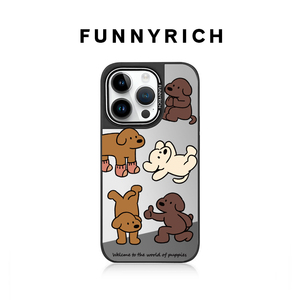 FUNNYRICH小狗的快乐世界适用iPhone16ProMax镜面手机壳苹果15pro新款磁吸保护套电镀13高级感14女款防摔小众