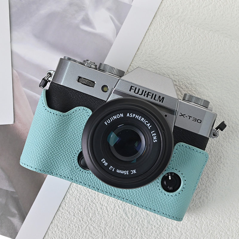适用富士XT30二代相机套XS20相机包XT50真皮底座XT5皮套蓝配件