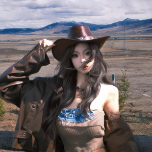 复古川西美式 西北草原旅游拍照遮阳渔夫帽子 西部牛仔防晒帽女夏季