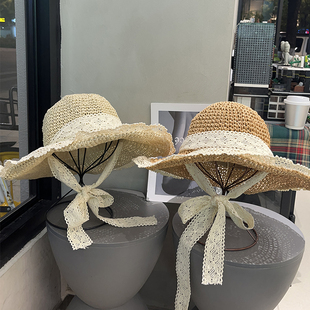 旅游bi备夏季 大帽檐防晒遮阳帽子透气不闷热沙滩海边蕾丝边草帽女