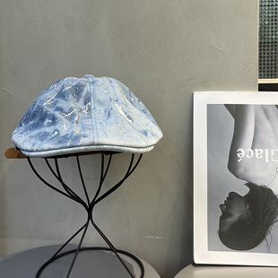 原创泼墨前进帽大头围y2k女显脸小报童帽子日系贝雷帽文艺鸭舌帽