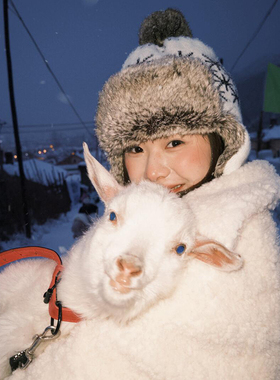 复古新疆长白山雪乡毛线毛绒雷锋帽女冬旅游保暖护脸护耳防风帽子