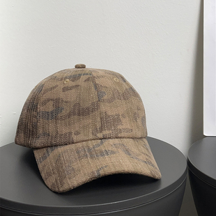 大头围复古小众磨毛迷彩棒球帽女秋冬美式 街头显脸小鸭舌帽子男潮