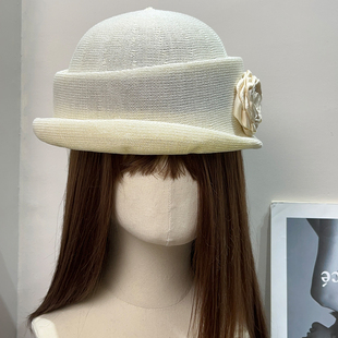 法式 优雅贝雷帽显脸小渔夫帽子潮 赫本风卷边透气复古礼帽女夏薄款