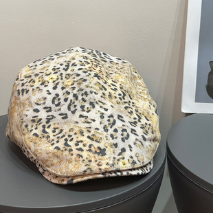 千禧美式 复古豹纹鸭舌前进帽女春夏遮阳百搭显脸小报童帽贝雷帽子