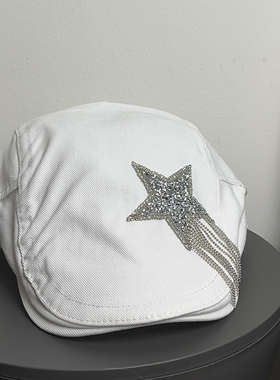 复古洛可可星星流苏前进帽女日系y2k千禧辣妹千金画家贝雷帽子潮