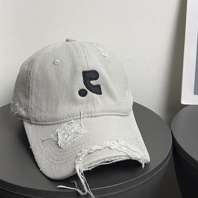 大头围加深做旧复古破洞棒球帽女春夏百搭遮阳显脸小鸭舌帽子男潮