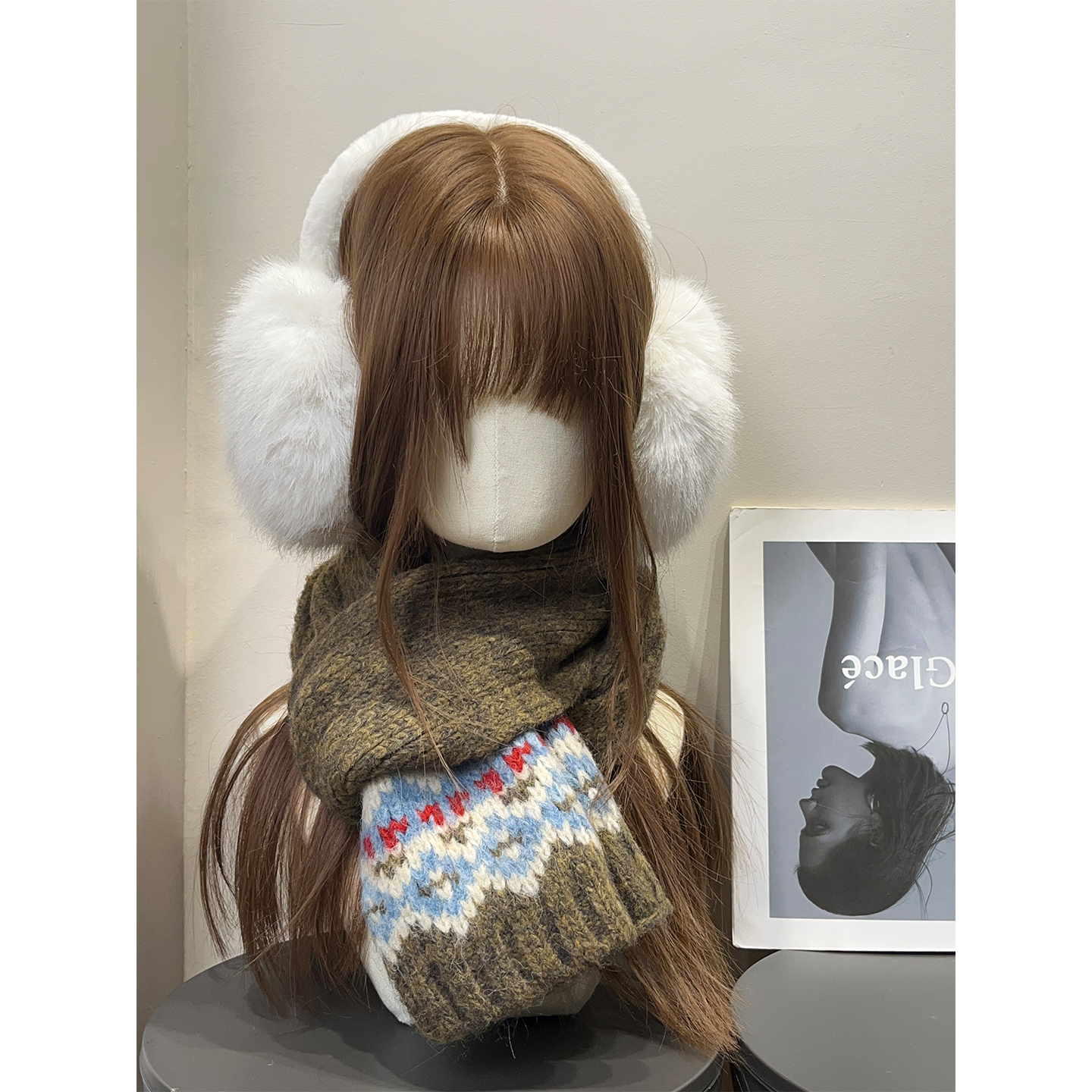 复古新疆长白山雪山费尔岛提花针织围巾女秋冬百搭氛围感保暖围脖