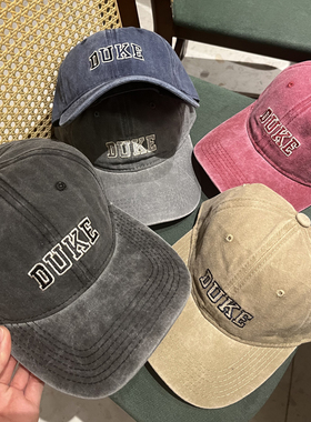 韩版水洗做旧灰色棒球帽女刺绣字母大头围鸭舌帽子百搭显脸小男潮