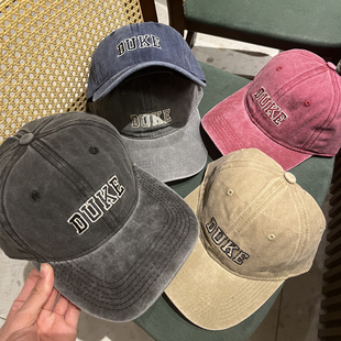 韩版 水洗做旧灰色棒球帽女刺绣字母大头围鸭舌帽子百搭显脸小男潮