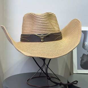 加长大帽檐牛仔草帽女夏季 防晒遮阳帽户外登山防紫外线渔夫帽子男