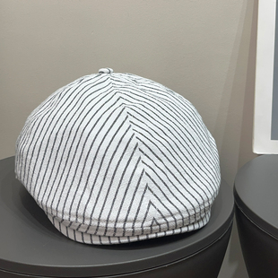 日系复古条纹鸭舌前进帽女春夏遮阳宽檐显脸小透气防晒贝雷帽子潮