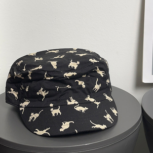 复古亚文化小猫鸭舌帽女春夏防晒甜酷辣妹显脸小平顶帽报童帽子潮