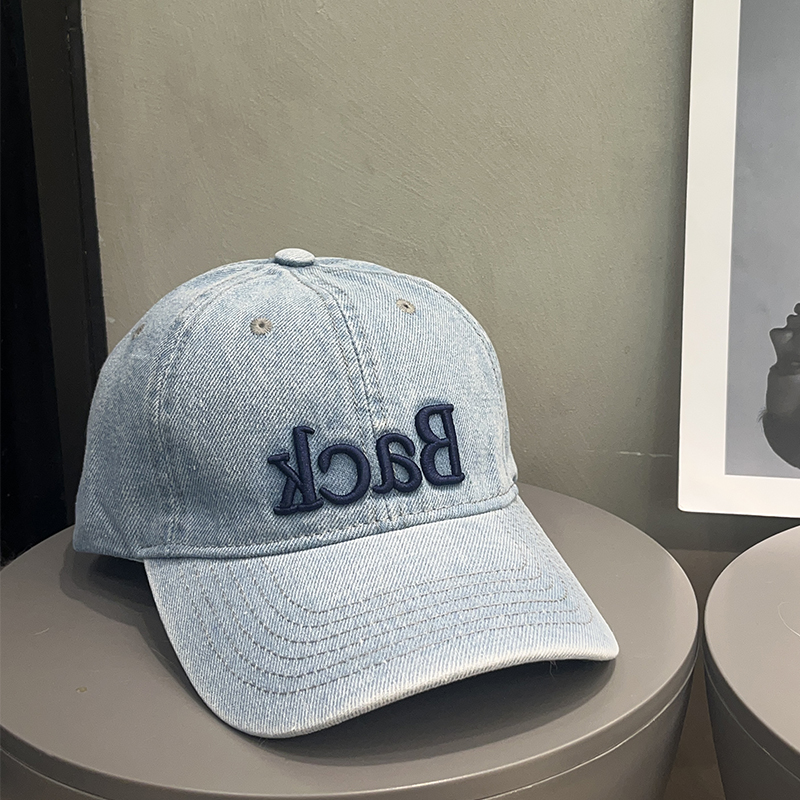 Bcak刺绣牛仔棒球帽女宽檐显脸小