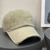 大头围复古全棉加深破洞棒球帽女春夏透气防晒显脸小鸭舌帽子男潮