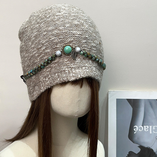 复古川西民族风针织堆堆帽女草原拍照氛围感显脸小护耳包头帽子潮