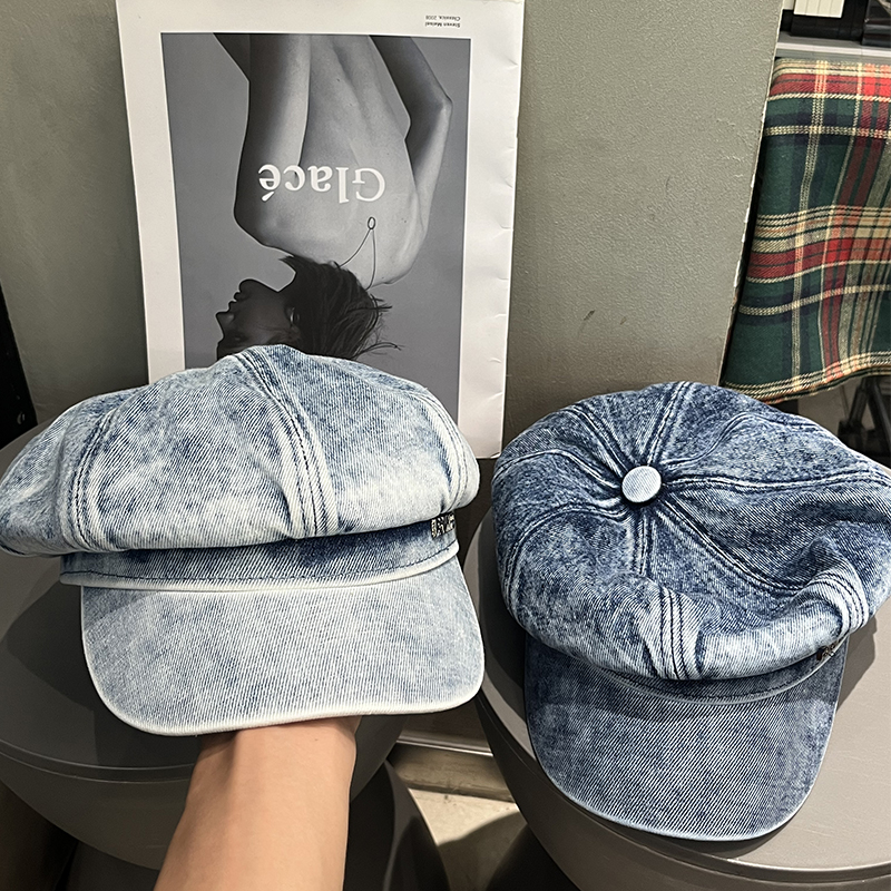 韩版水洗贝雷帽子女春秋显脸小潮