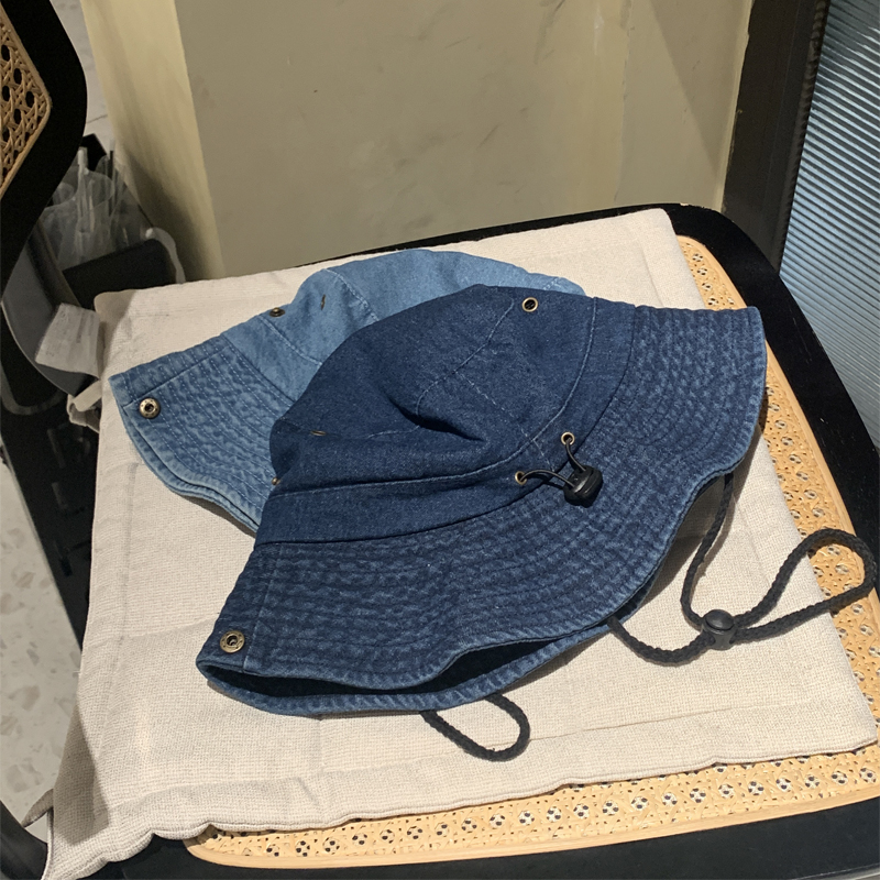 牛仔帽户外百搭宽檐抽绳渔夫帽潮
