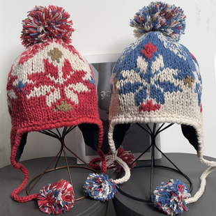 秋冬复古少女巴恩风提花毛线雷锋帽女费尔岛小众保暖护耳针织帽子
