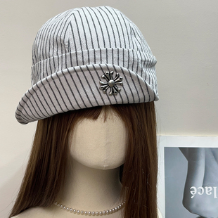 复古古早铁标条纹画家帽女夏遮阳透气百搭春秋文艺显脸小报童帽子