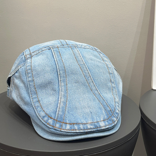 日系复古水洗牛仔前进帽女春夏经典 做旧遮阳显脸小鸭舌贝雷帽子潮