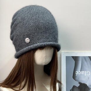 日系复古加厚针织含羊毛毛线帽女秋冬氛围感保暖百搭堆堆帽冷帽子
