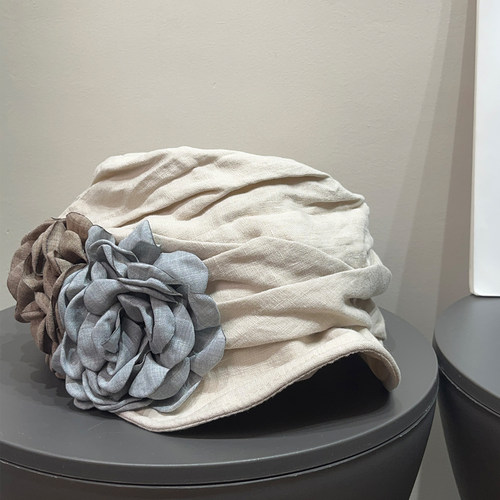 日系复古一百亚麻褶皱报童帽女春夏防晒透气显脸小文艺贝雷帽子潮