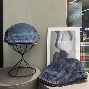 大头围复古做旧牛仔鸭舌前进帽女百搭显脸小贝雷帽休闲报童帽子潮