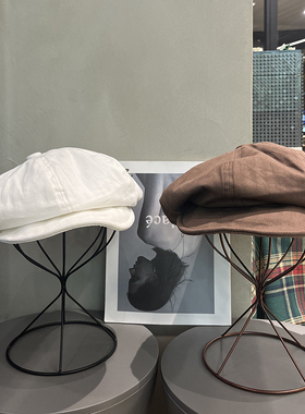 日系棉麻大头围贝雷帽女百搭显脸小云朵画家帽子文艺复古八角帽子