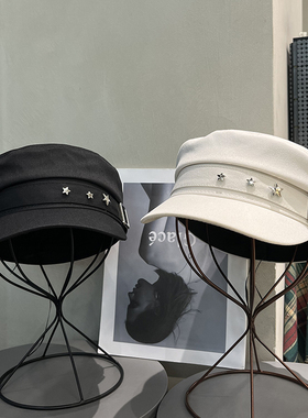 鸭舌贝雷帽y2k女2023新款英伦风显脸小八角帽复古米色气质海军帽