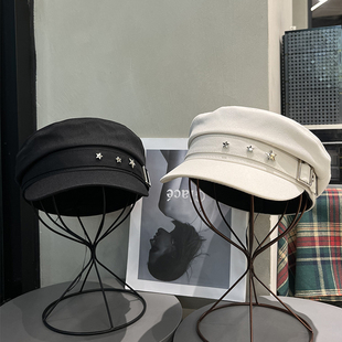 鸭舌贝雷帽y2k女2023新款 英伦风显脸小八角帽复古米色气质海军帽