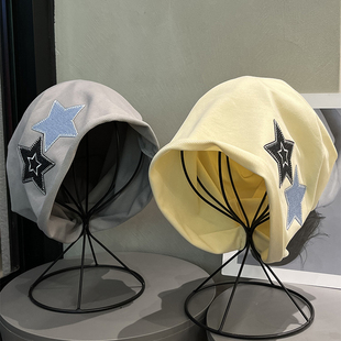 2023新款 y2k星星贴布日系堆堆帽女春夏素颜遮脸显脸小包头冷帽子