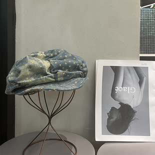 日系y2k星星大头围贝雷帽女韩系复古文艺画家帽百搭显脸小报童帽