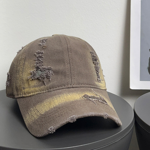 大头围水洗做旧破洞棒球帽女秋冬美式 复古百搭鸭舌帽子显脸小男潮