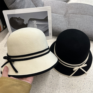 法式 气质全澳羊毛渔夫帽子女秋冬复古优雅显脸小百搭礼帽文艺盆帽